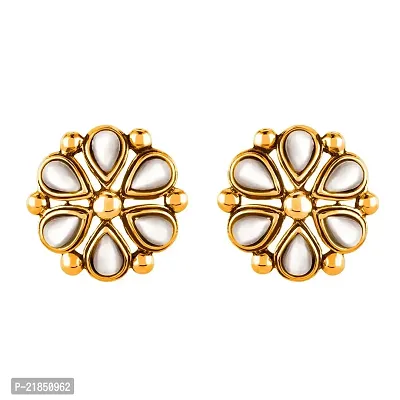 Mahi Monalisa Cats Eye White Flower Gold Plated Earrings for Women ER1109417GWhi-thumb0