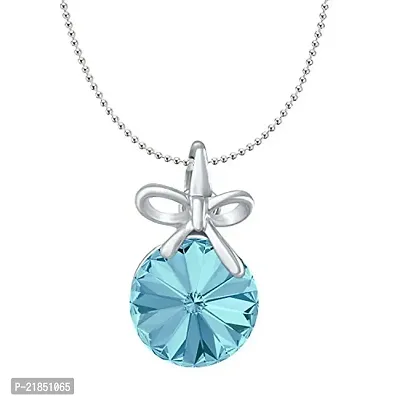 Mahi Aqua Blue Swarovski Crystals Bow Pendant for Women and Girls PS1194080RABlu