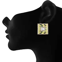 Mahi Squarish Dangler Earrings with Crystals and Yellow and Green Meenakari Enamel for Women (ER11098147GYel)-thumb1