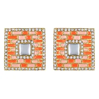 Mahi Squarish Dangler Earrings with Crystals and Orange and Pink Meenakari Enamel for Women (ER11098148GOrg)-thumb2