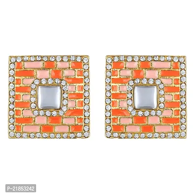 Mahi Squarish Dangler Earrings with Crystals and Orange and Pink Meenakari Enamel for Women (ER11098148GOrg)-thumb3