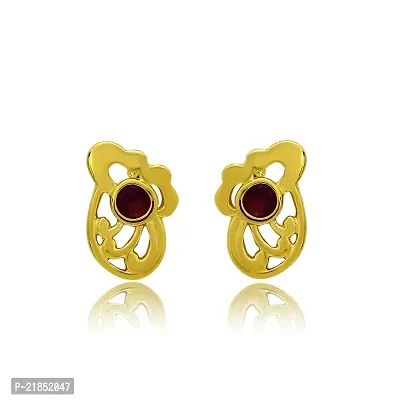 Mahi Exa Collection Ruby Red Floral Bud Plated Stud Earrings for Women ER6012005G