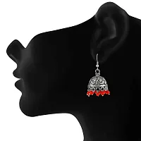 Mahi Oxidised Rhodium Plated Alluring Jhumki Earrings with Red Beads for women ER1109473RRed-thumb1