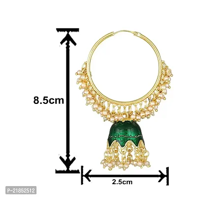 Mahi Green Meenakari Work Enamelled Artificial Pearl Bali Jhumki Earrings for Women (ER1109774GGre)-thumb4