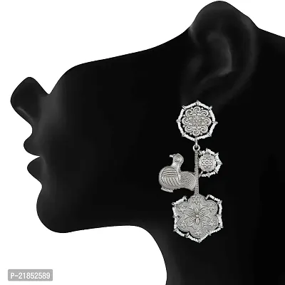 Mahi Tradional Ethnic Oxidised Rhodium Plated Artificial Pearl Floral Dangler Earring for Women (ER1109766R)-thumb2