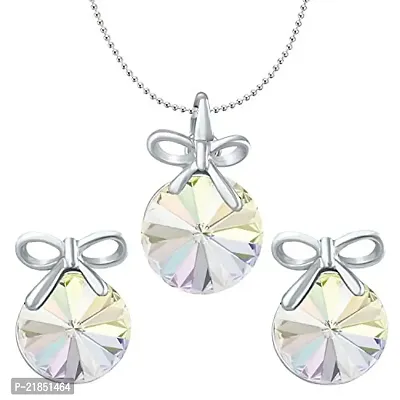 Mahi White AB Swarovski Crystals Bow Pendant Set for Women and Girls NL1104080RAb