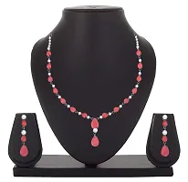 Mahi Rhodium Plated Cute  Delicate Pink, White Crystals Necklace Set for Women (NL1103805RPin)-thumb1