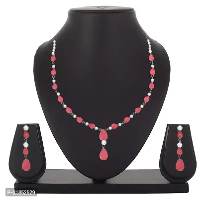 Mahi Rhodium Plated Cute  Delicate Pink, White Crystals Necklace Set for Women (NL1103805RPin)-thumb2