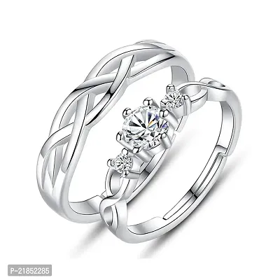 Mahi White Crystal Proposal Adjustable Couple Ring for Men and Women (FRCO11031338R)