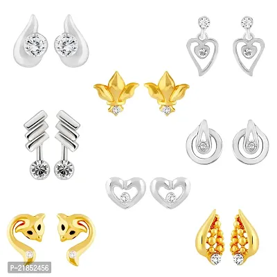 Mahi Combo of 8 Small Baby Top Earring with Crystal Stones for Girls and Women CO1105268M
