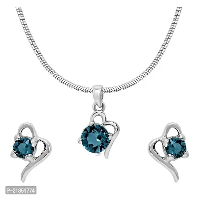 Mahi with Swarovski Crystals Light Blue Victorian Heart Rhodium Plated Pendant Set for Women (NL1104141RCLBlu)-thumb0