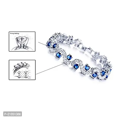 Mahi Rhodium Plated Brass Royal Blue Crystals Bracelet for Women-thumb2