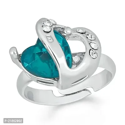 Mahi Rhodium Plated Dual Heart Love Finger Ring with Crystal stones for women FR1103065R