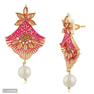 Mahi Meenakari Work Floral Dangler Earrings with Crystal and Artificial Pearl for Womens (ER1109673G)-thumb3