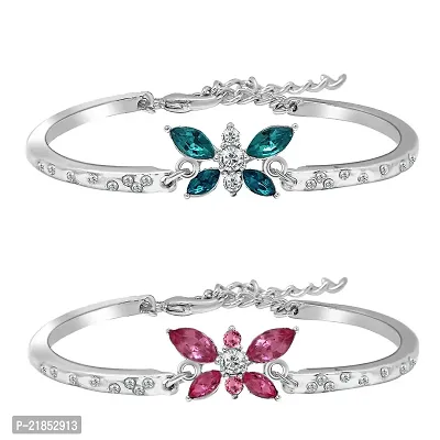 Mahi Rhodium Plated Combo of Pink and Blue Butterfly Bracelets with Crystals for Girls and Women CO1104897R