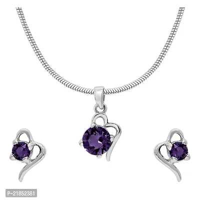 Mahi with Swarovski Elements Violet Victorian Heart Rhodium Plated Pendant Set for Women NL1104141RVio-thumb0