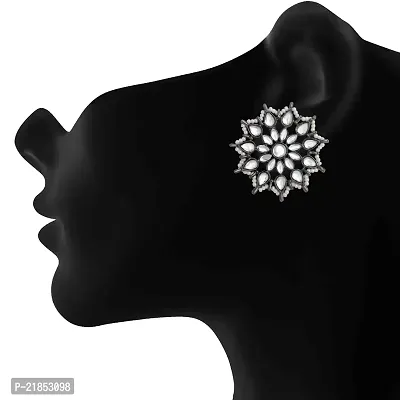 Mahi Traditional Oxidised Floral Dangler Earrings with Artificial Pearls and Crystals for Women (ER1109810R)-thumb2