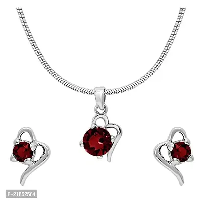 Mahi with Swarovski Elements Red Victorian Heart Rhodium Plated Pendant Set for Women NL1104141RRed-thumb0