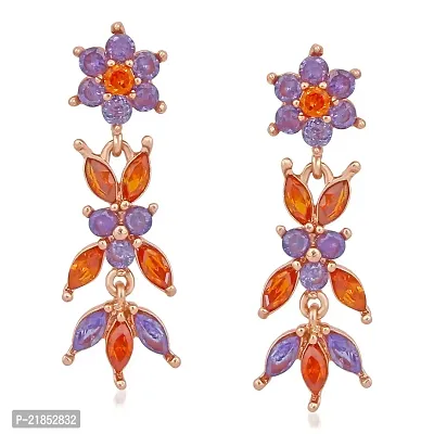 Mahi Rose Gold Plated Floral Designer Long Dangler Earrings with multicolour Cubic Zirconia stones for women ER1109644Z