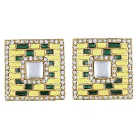 Mahi Squarish Dangler Earrings with Crystals and Yellow and Green Meenakari Enamel for Women (ER11098147GYel)-thumb2