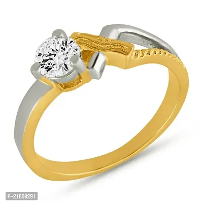 Mahi with Swarovski Zirconia Solitaire Cross Gold and Rhodium Dual Tone Finger Ring for Women FR1105038M10