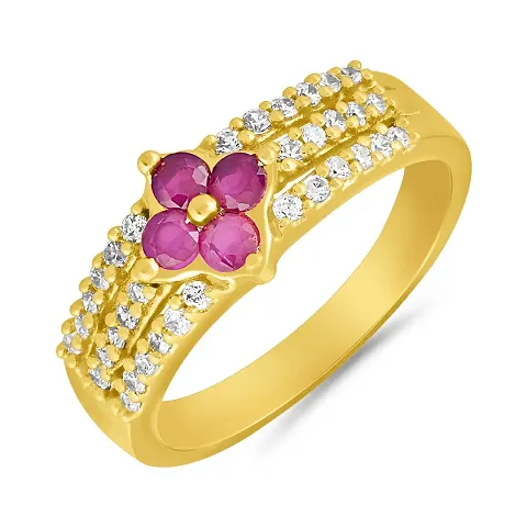 Valentine Gifts - Mahi Gold Plated Creative Melange Finger Ring with Ruby for Women FR1100646G