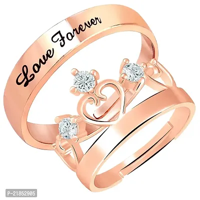Mahi Rose Gold Plated Valentine Gifts Love Forever and Crown Adjustable Couple Ring with Crystal (FRCO1103175Z)