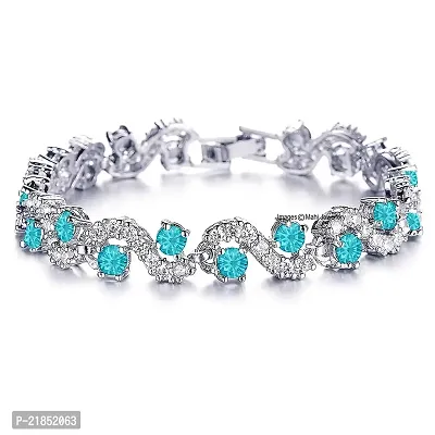 Mahi Rhodium Plated Rich Royal Aqua Blue Crystals Bracelet for Women BR1100281RCBlu