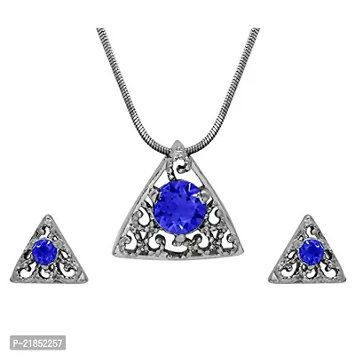 Mahi with Swarovski Elements Dark Blue Triangle Beauty Rhodium Plated Pendant Set for Women NL1104143RDBlu