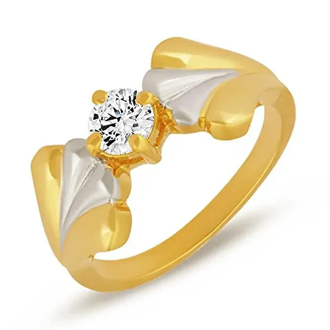 Mahi with Swarovski Zirconia Solitaire Floral Petal Gold and Rhodium Dual Tone Finger Ring for Women FR1105035M