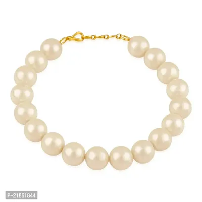 Oviya Gold Plated Exquisite Cream Beads Adjustable Bracelet for women BR2100329GCre