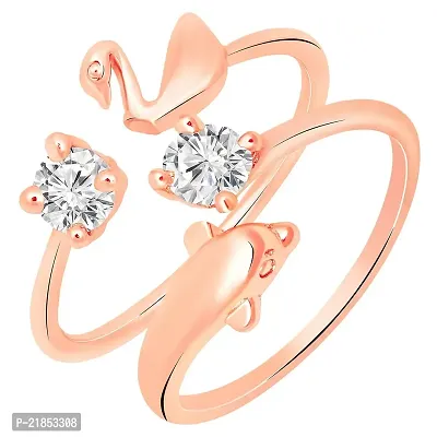 Mahi Rose Gold Plated Combo of Duck and Dolphin Shaped Adjustable Finger Ring with Cubic Zirconia for Women (CO1105441Z)
