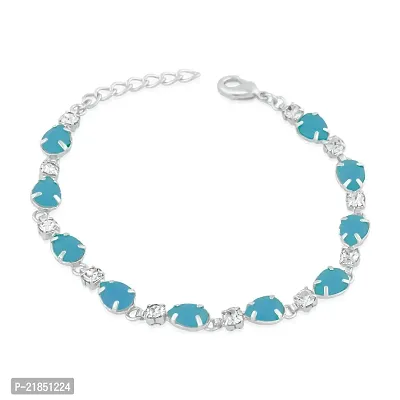 Oviya Rhodium Plated Delicate Blue Crystal Link Adjustable Bracelet for Women BR2100360R-thumb0