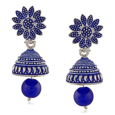 Mahi Meenakari Work Artificial Bead Floral Jhumka Drop Earrings for Women (ER1109684R)