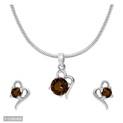 Mahi with Swarovski Elements Brown Victorian Heart Rhodium Plated Pendant Set for Women NL1104141RBro-thumb0