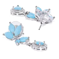 Mahi Rhodium Plated Classic Designer mint blue crystals dangler earrings for girls and women ER1109546R-thumb2