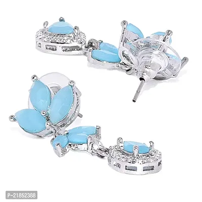 Mahi Rhodium Plated Classic Designer mint blue crystals dangler earrings for girls and women ER1109546R-thumb3