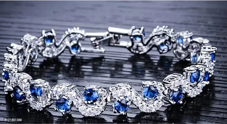 Mahi Rhodium Plated Brass Royal Blue Crystals Bracelet for Women-thumb5