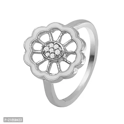 Mahi CZ White Floral Rhodium Plated Finger Ring for Women FR1193669RWhi12
