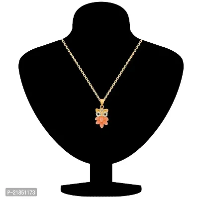 Mahi Gold Plated Nocturnal Owl Pendant with Carrot Pink Crystals for girls and women PS1101683G-thumb2