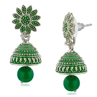 Mahi Meenakari Work Green Artificial Bead Floral Jhumka Drop Earrings for Women (ER1109685R)-thumb2