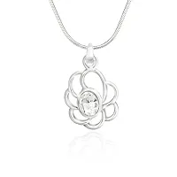 Valentine Gift - Mahi with Swarovski Crystals White Oval Flower Rhodium Plated Valentine Pendant Set for Women NL1104111RWhi-thumb1