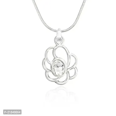 Valentine Gift - Mahi with Swarovski Crystals White Oval Flower Rhodium Plated Valentine Pendant Set for Women NL1104111RWhi-thumb2