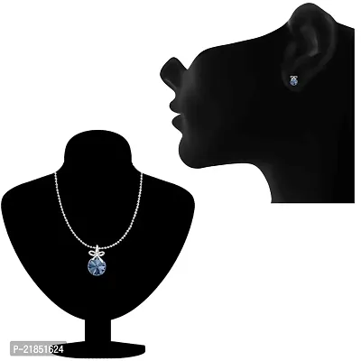 Mahi Montana Blue Bow Pendant Set with Swarovski Crystals for Women NL1104080RMBlu-thumb2