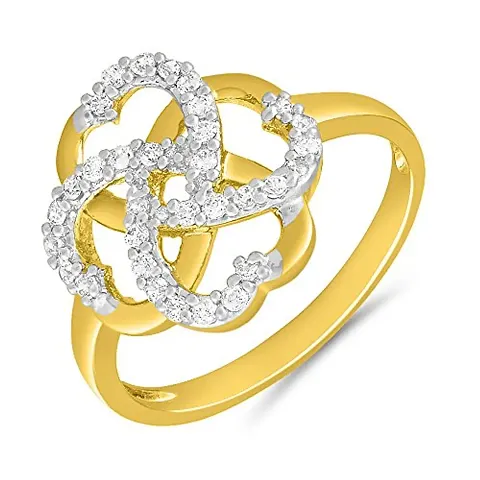 Mahi Gold Plated Tangled Love Finger Ring with CZ for Women FR1100648G