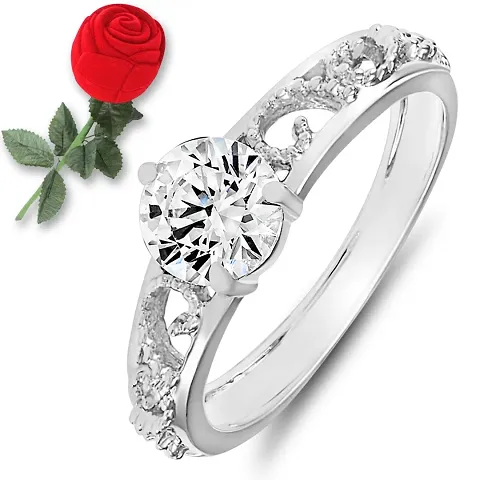 Mahi Remarkable Solitaire Finger Ring Made with Swarovski Zirconia with Rose Shaped Box for Women FR1105004RCBx