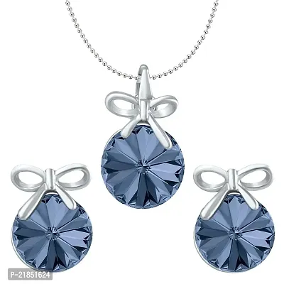 Mahi Montana Blue Bow Pendant Set with Swarovski Crystals for Women NL1104080RMBlu