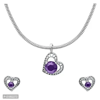 Mahi with Swarovski Elements Violet Stylized Heart Rhodium Plated Pendant Set for Women NL1104139RVio