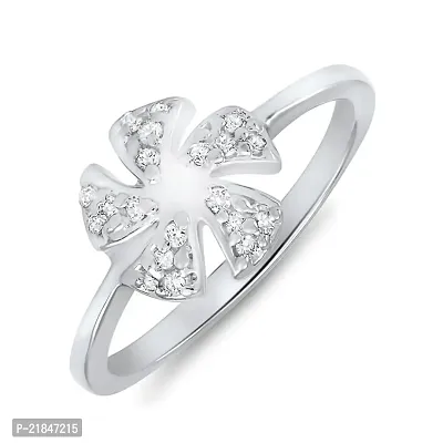 Mahi Rhodium Plated Five Petal Ring with CZ Stones for Women FR1100090R10