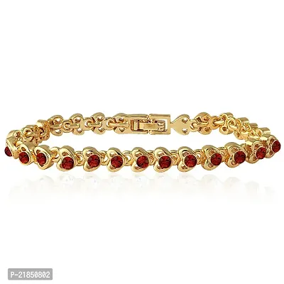 Mahi Gold Plated Red Crystal Tiny Hearts Single Strand Bracelet for Women BR1100128GCRed